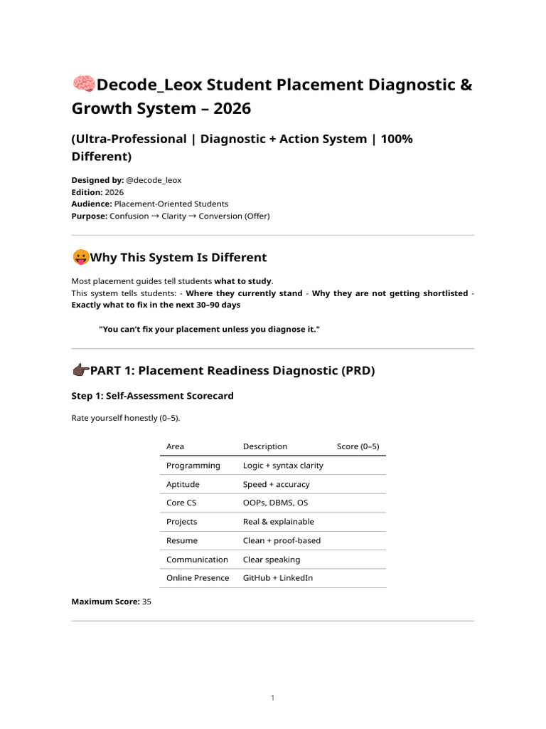 Decode Leox Student Placement Diagnostic & Growth System - 2026 | PDF ...