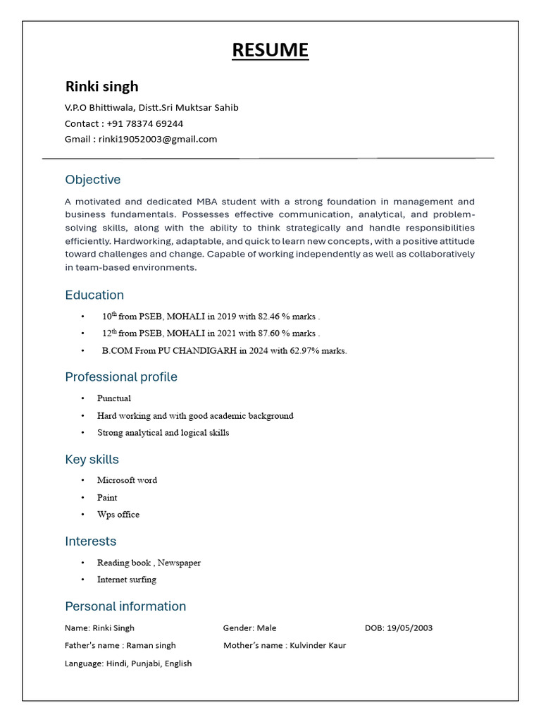Resume Rinki | PDF