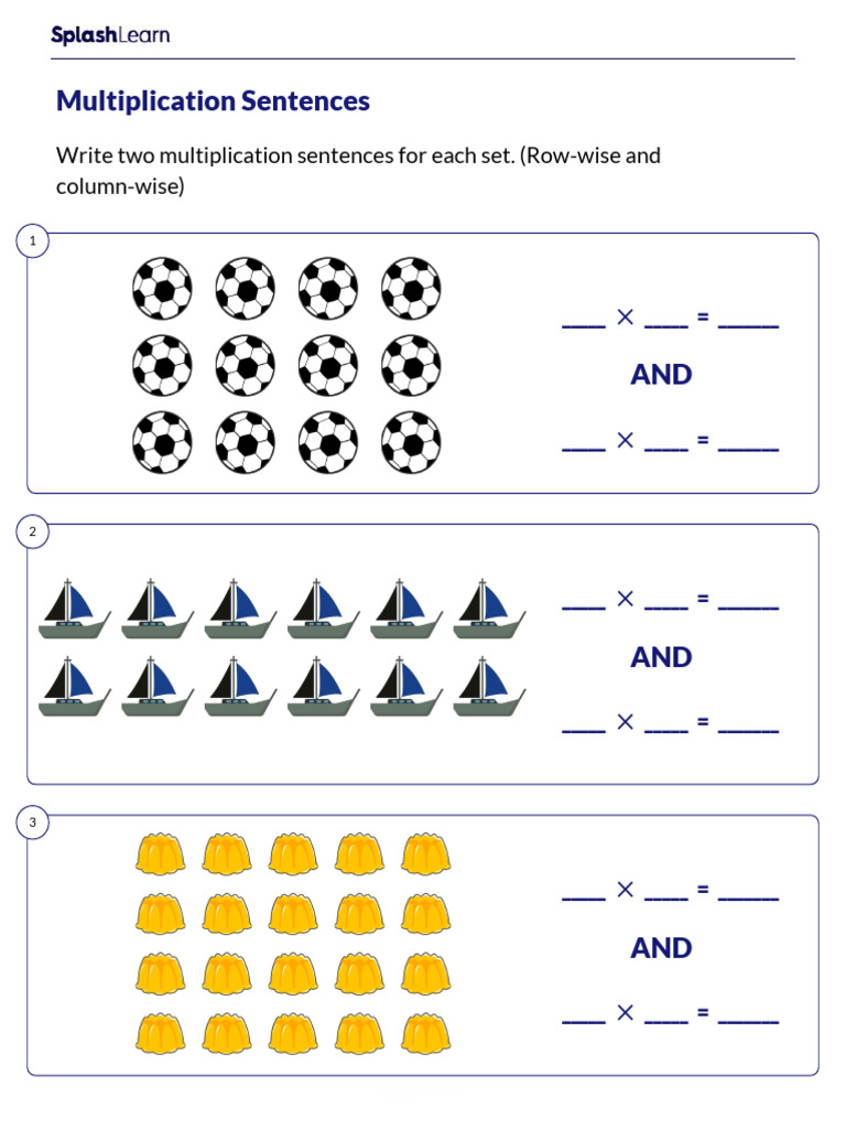Write Multiplication Sentences Worksheet | PDF
