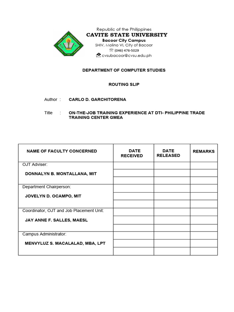 Routing Slip Narrative Report | PDF