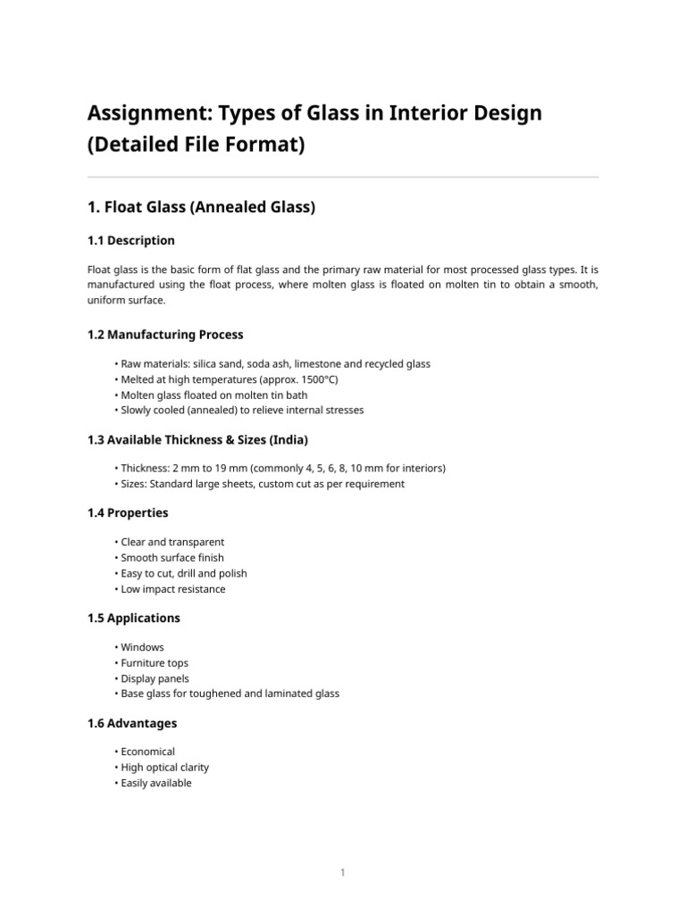 Assignment - Types of Glass in Interior Design | PDF | Glasses | Materials