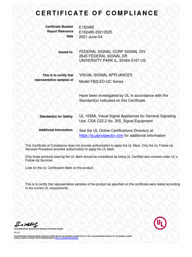 Model FB2LED QC UL Certificate | PDF | Safety