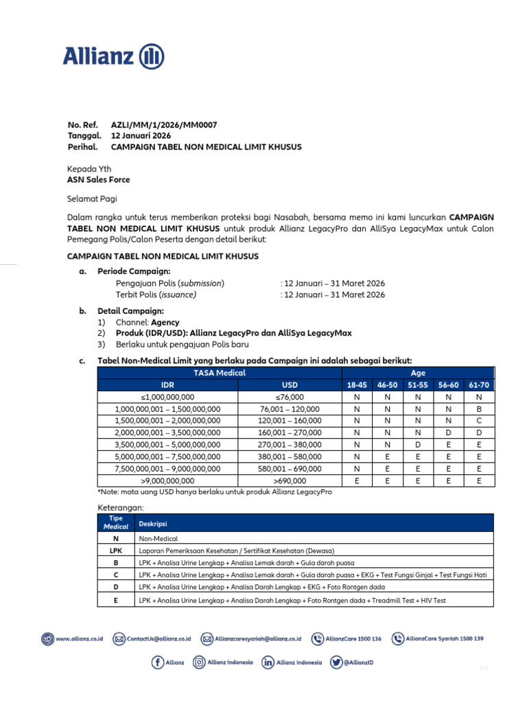 Memo ASN Campaign Tabel NML Khusus LegacyPro & AlliSya LegacyMax | PDF