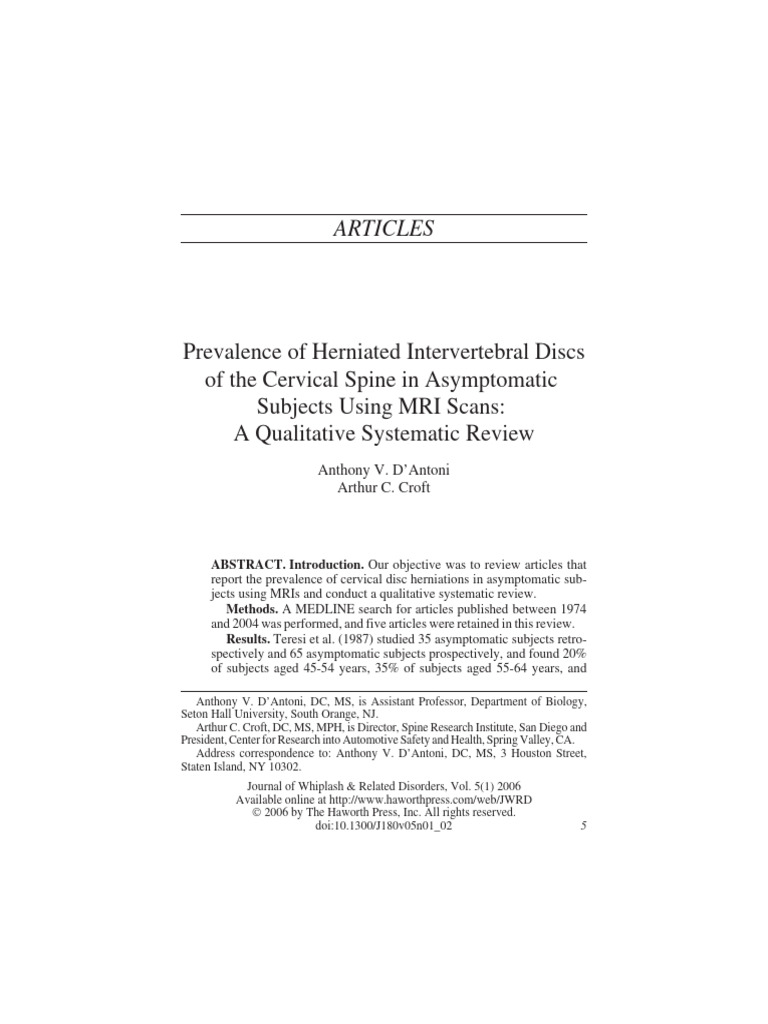 Prevalence of Herniated Intervertebral Discs | PDF