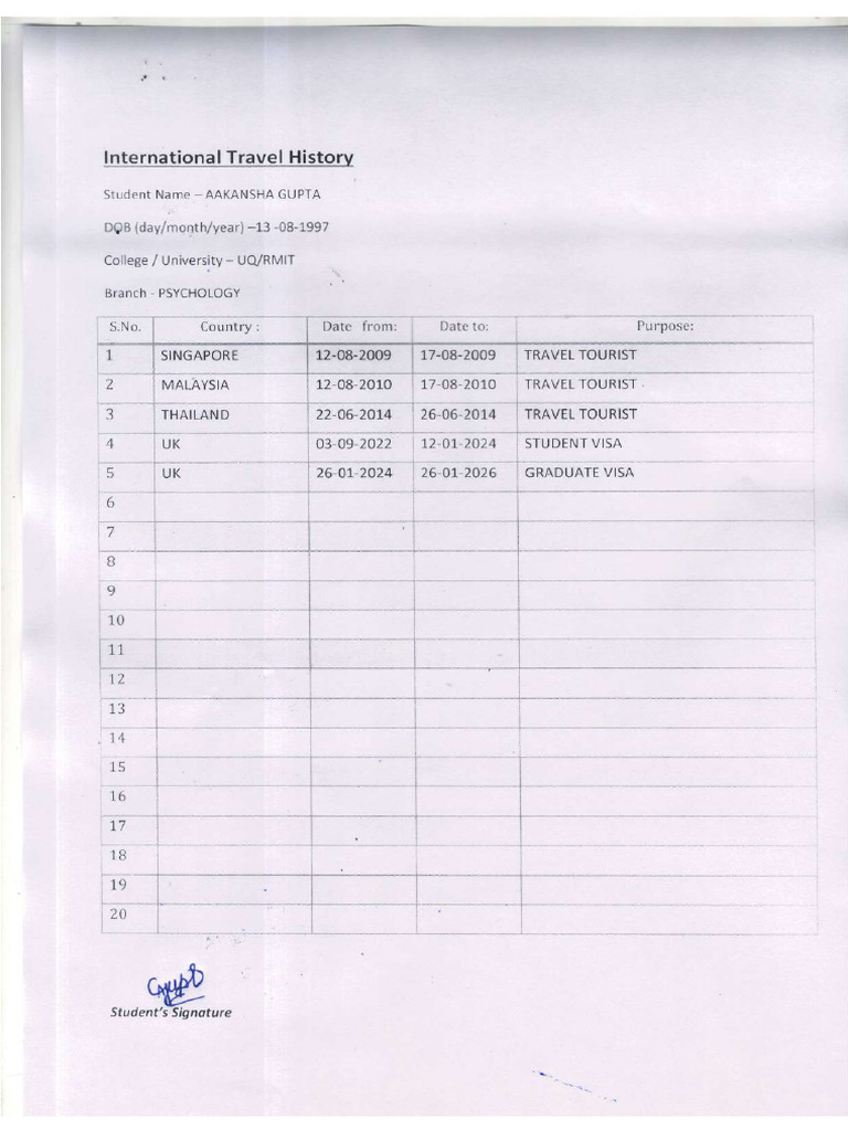 Travel History Form | PDF