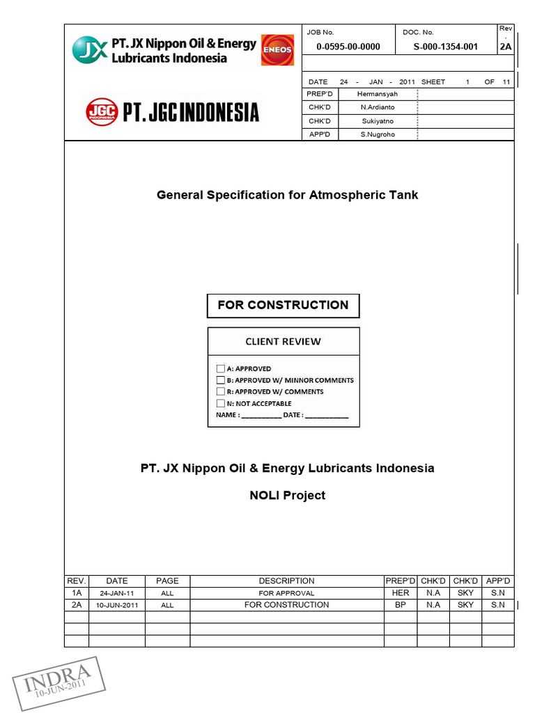 Sample General Specification For Atmospheric Tank | PDF | Pipe (Fluid ...