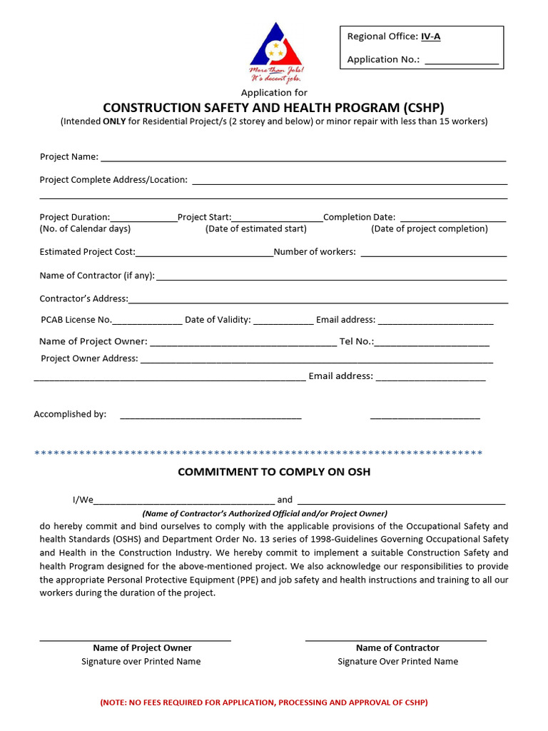 CSHP Application Form (Residential) | PDF | Occupational Safety And Health