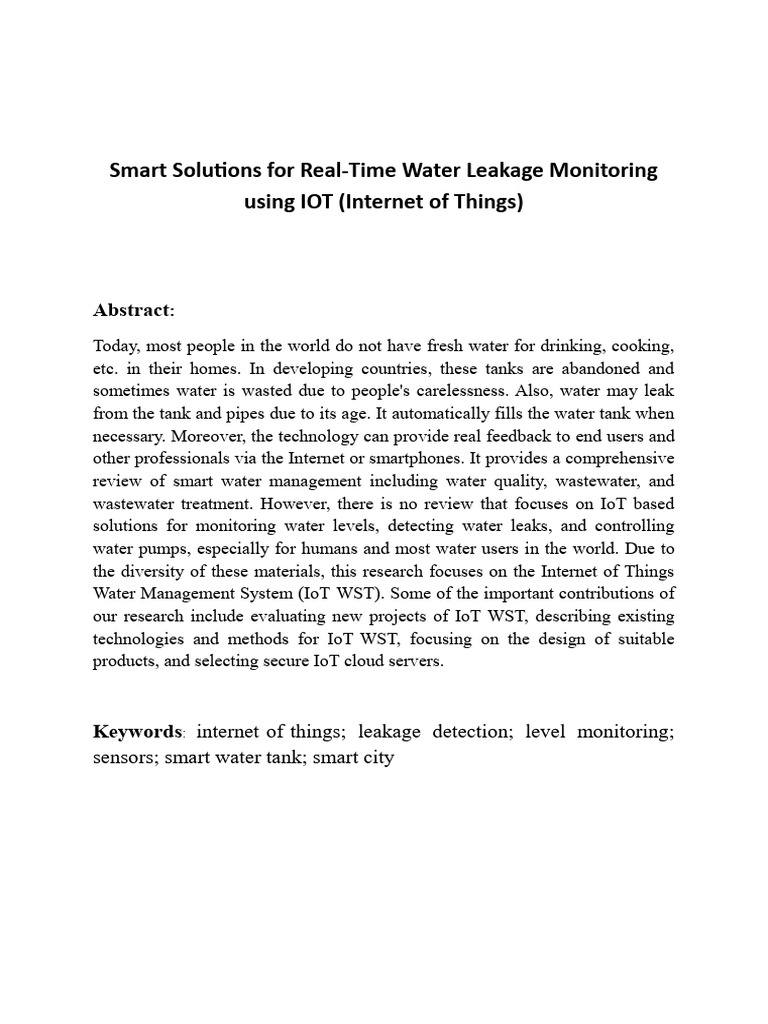 Abstract - Smart Solutins For Real-Time Water Leakage Monitoring | PDF