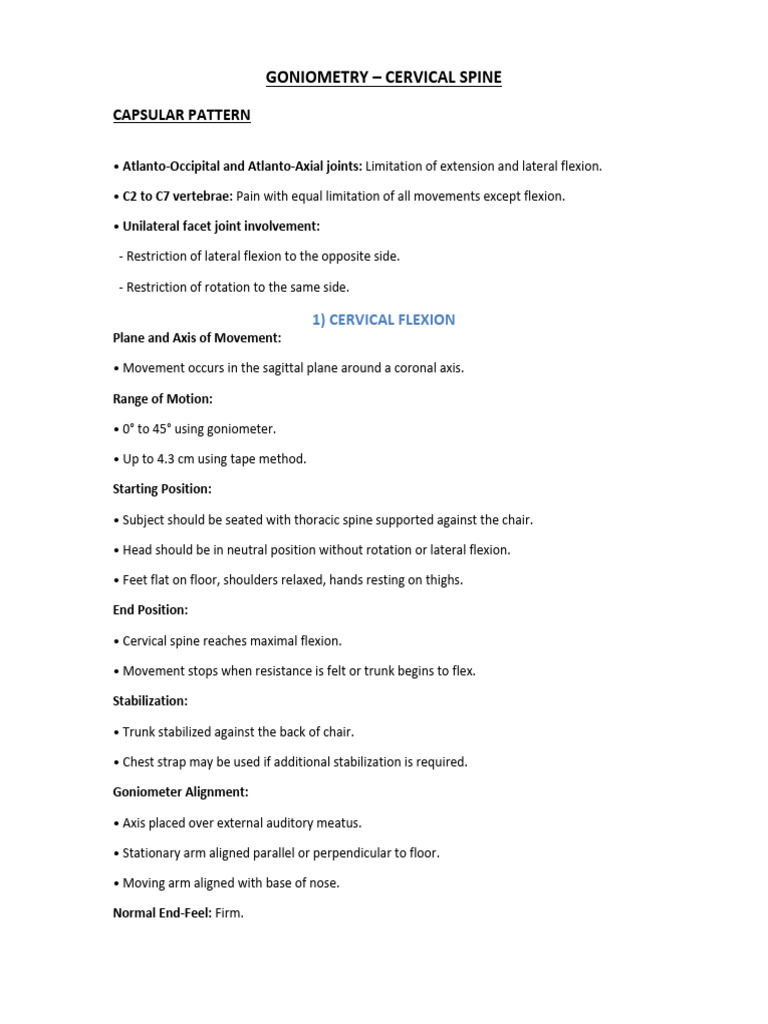 Cervical Goniometry Record | PDF | Anatomical Terms Of Motion ...
