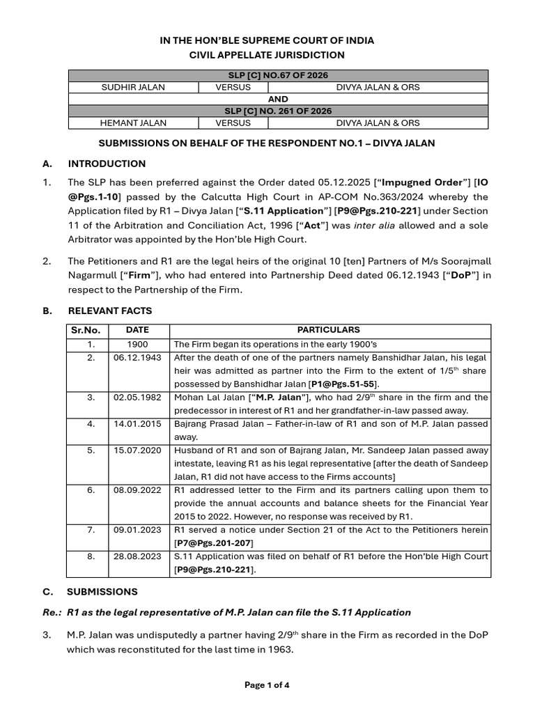 Notes of Arguments of Divya Jalan | PDF | Arbitration | Justice