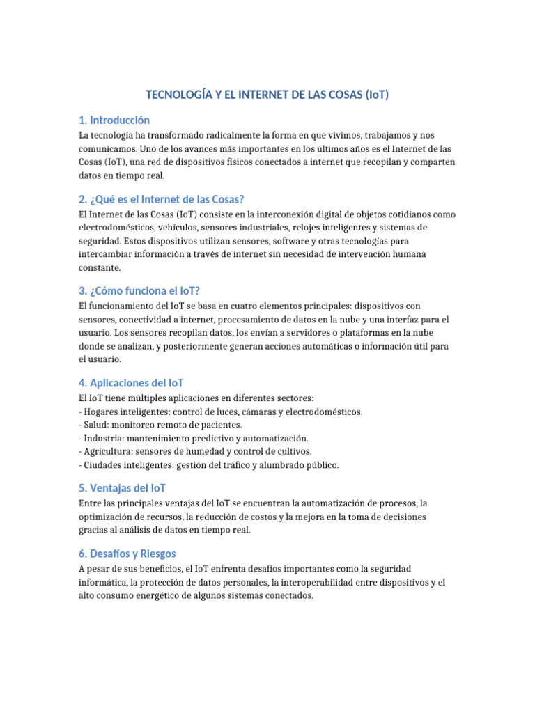Documento Tecnologia e IoT | PDF | Internet de las Cosas | Informática