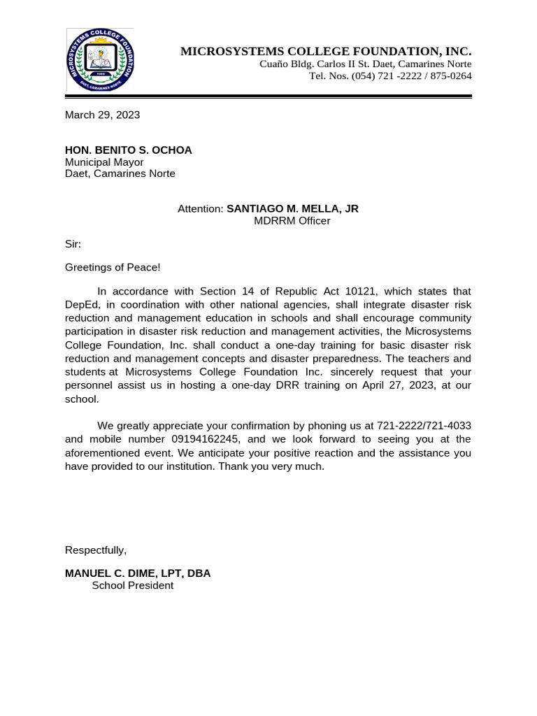 Comm. Letter For MDRR Red Cross | PDF | National Security | Risk