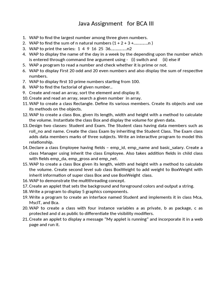 Java Assignment BCA III 2025 | PDF