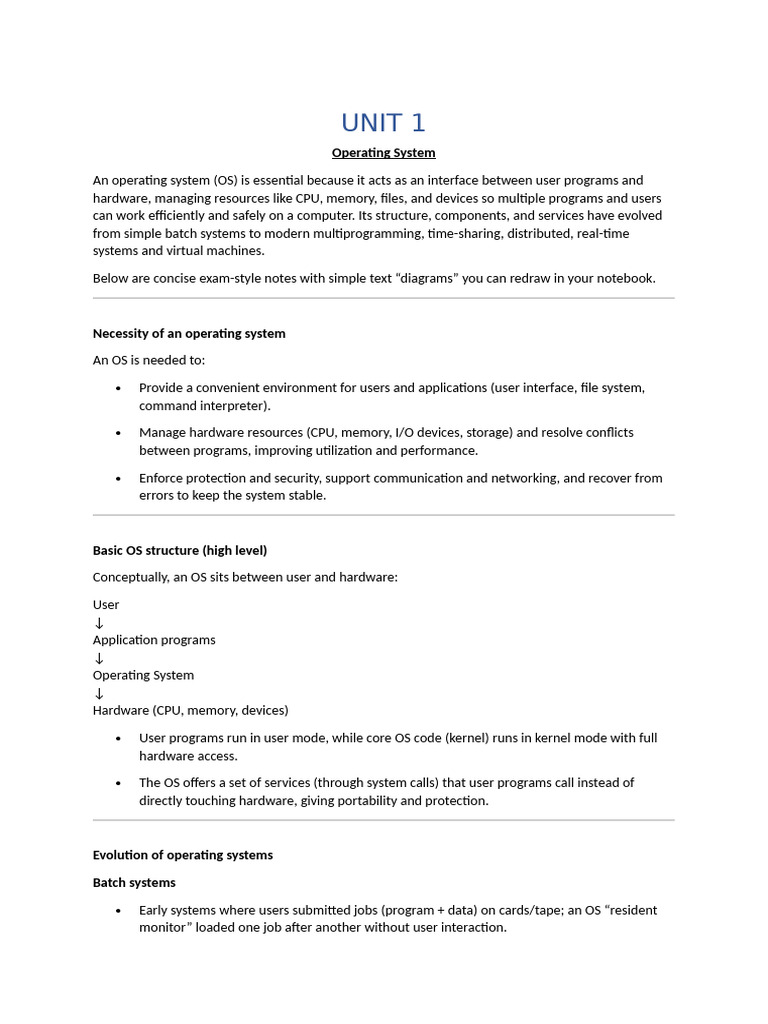 Unit 1: Operating System | PDF | Operating System | Kernel (Operating ...