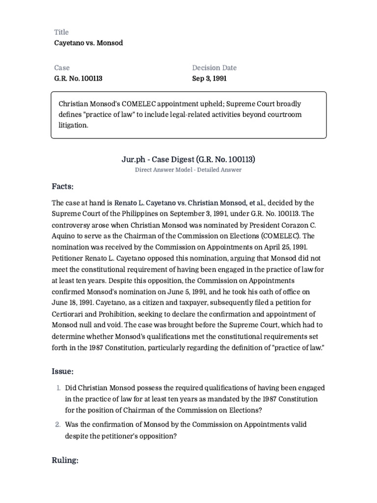 1 G.R. No. 100113 - Cayetano vs. Monsod | PDF | Commission On Elections ...