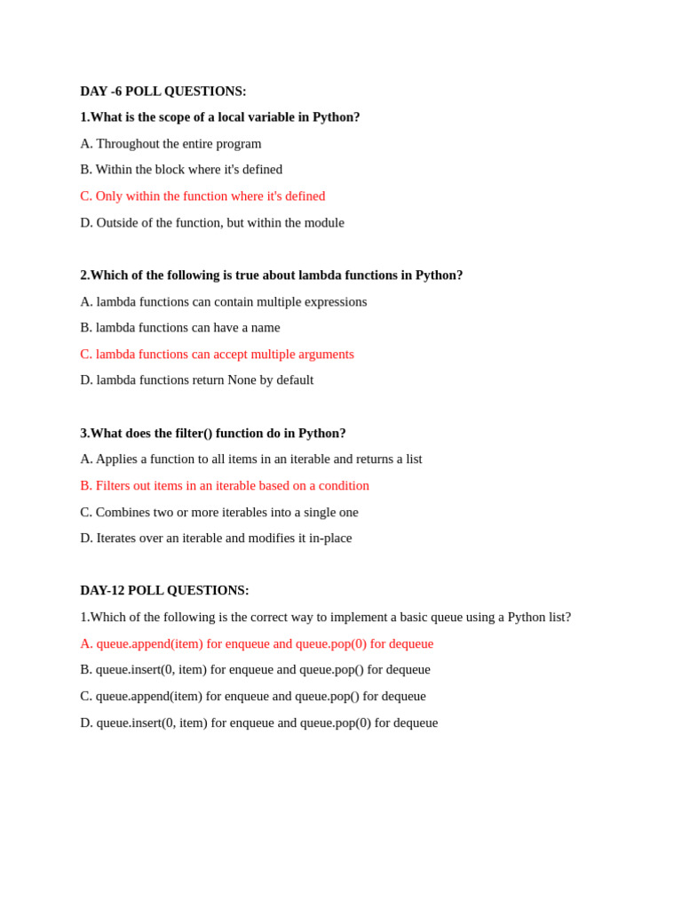 Day 6 & 12 Poll Questions | PDF