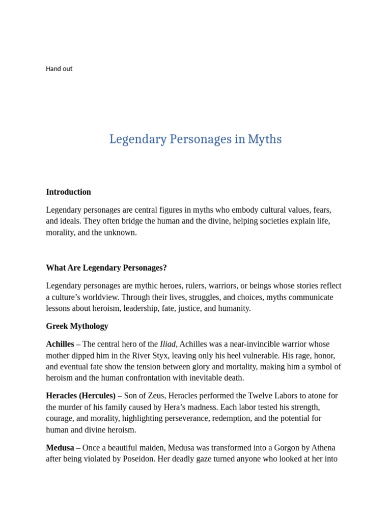 Legendary Personages in Myth Hand Out | PDF | Hero | Courage