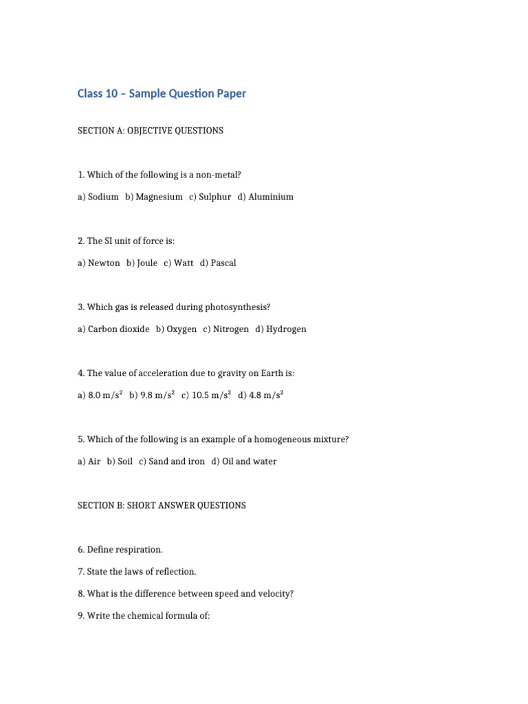 Class10 Sample Paper | PDF