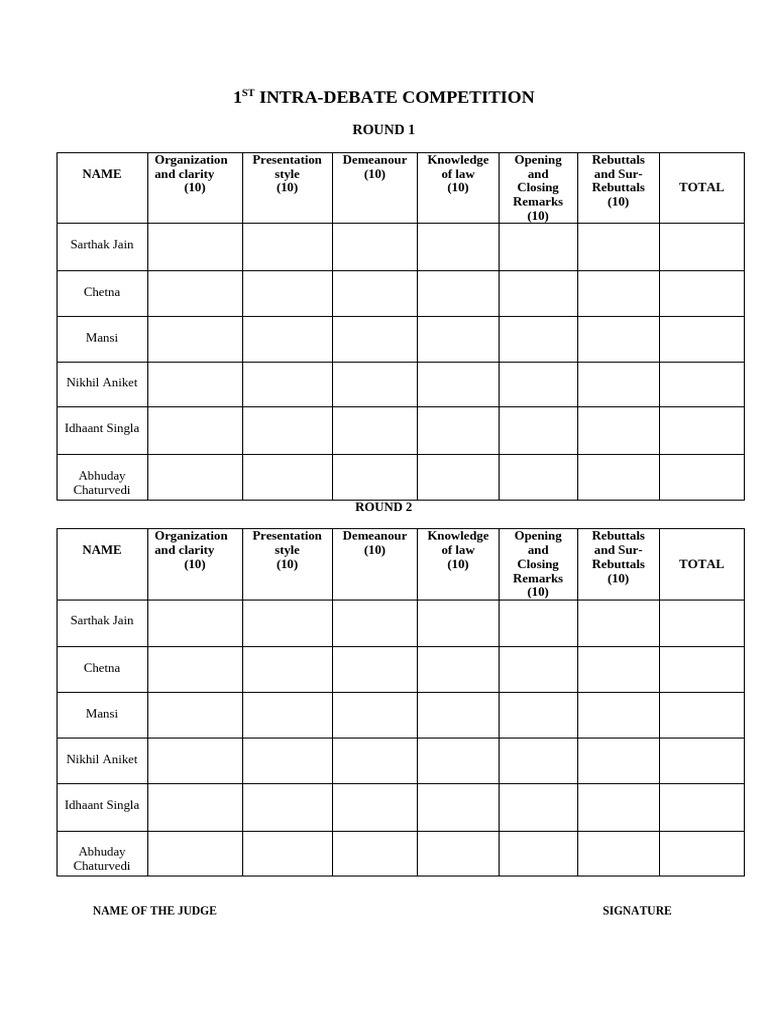 Intra Debate Evaluating Criteria | PDF