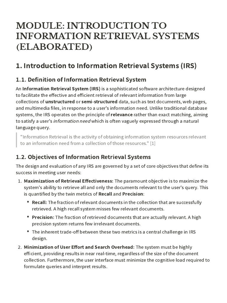 Module Introduction To Information Retrieval Systems (Elaborated) | PDF ...