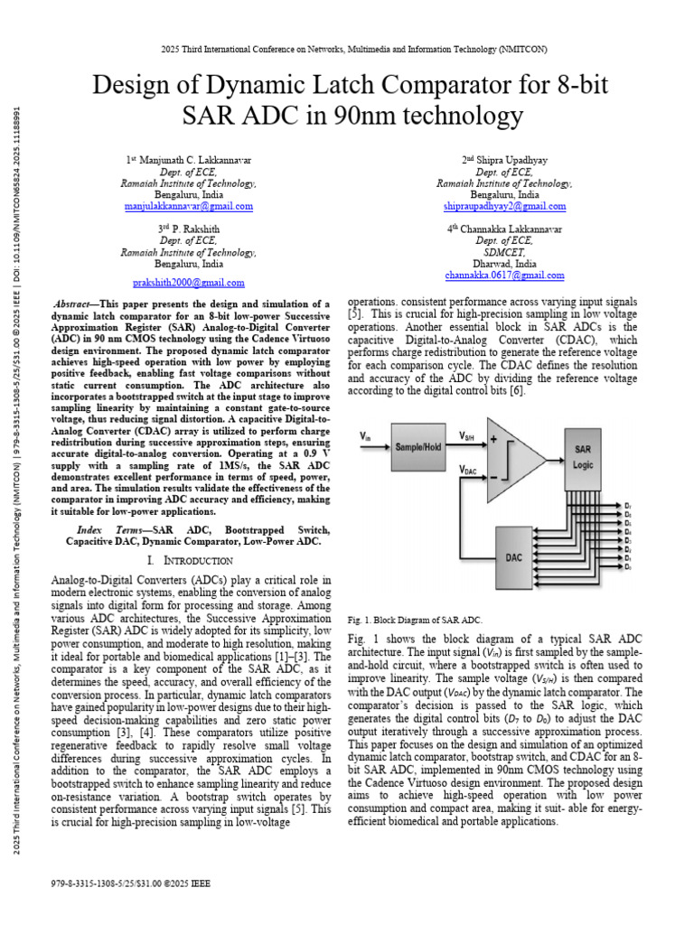 Design of Dynamic Latch Comparator For 8-Bit SAR ADC in 90nm Technology ...