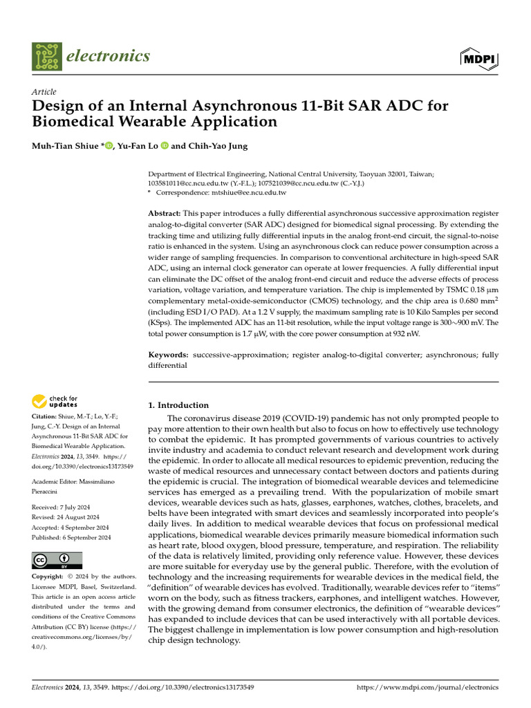 Design of an Internal Asynchronous 11-Bit SAR ADC for Biomedical ...