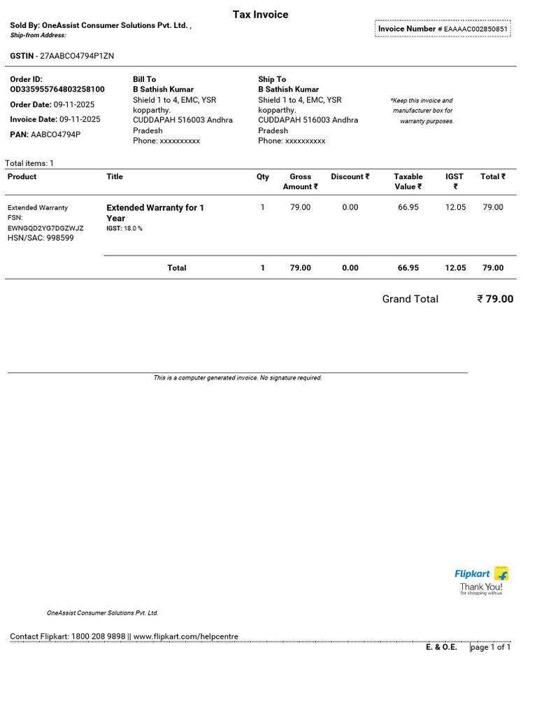 Oneassist Invoice | PDF