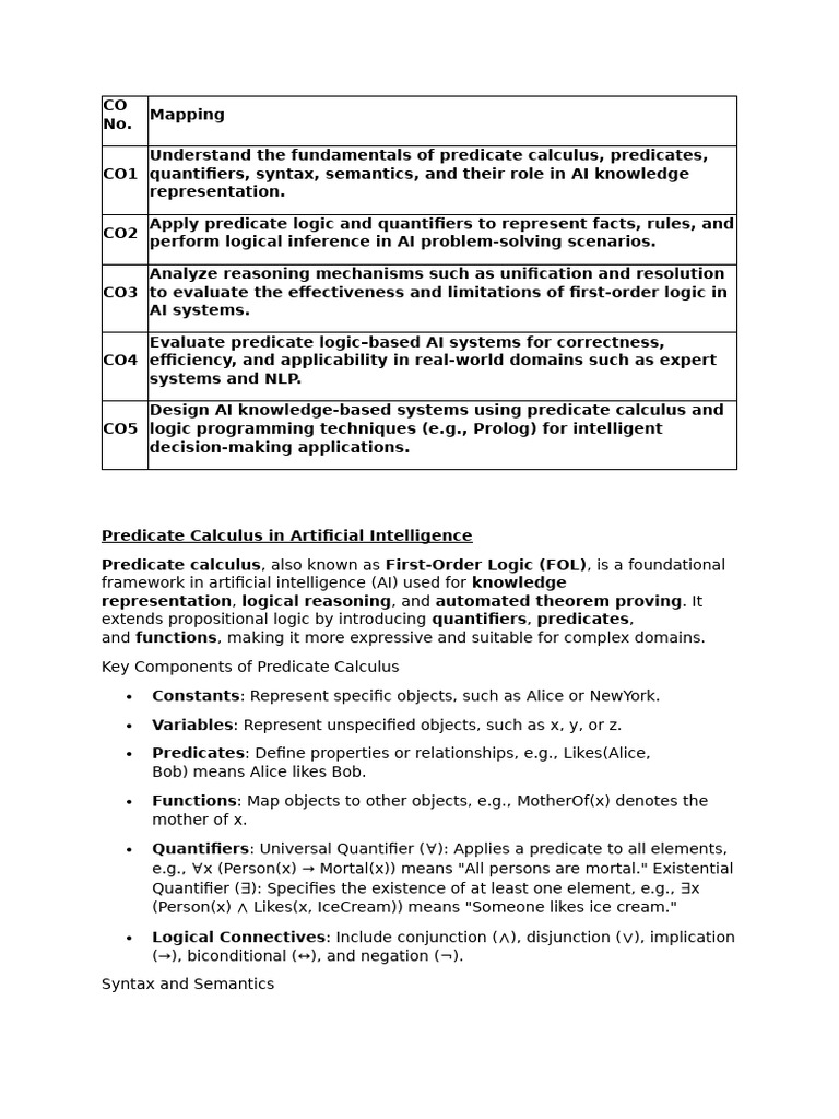 Notes - 5 - Predicate Calculus in Artificial Intelligence | PDF | First ...