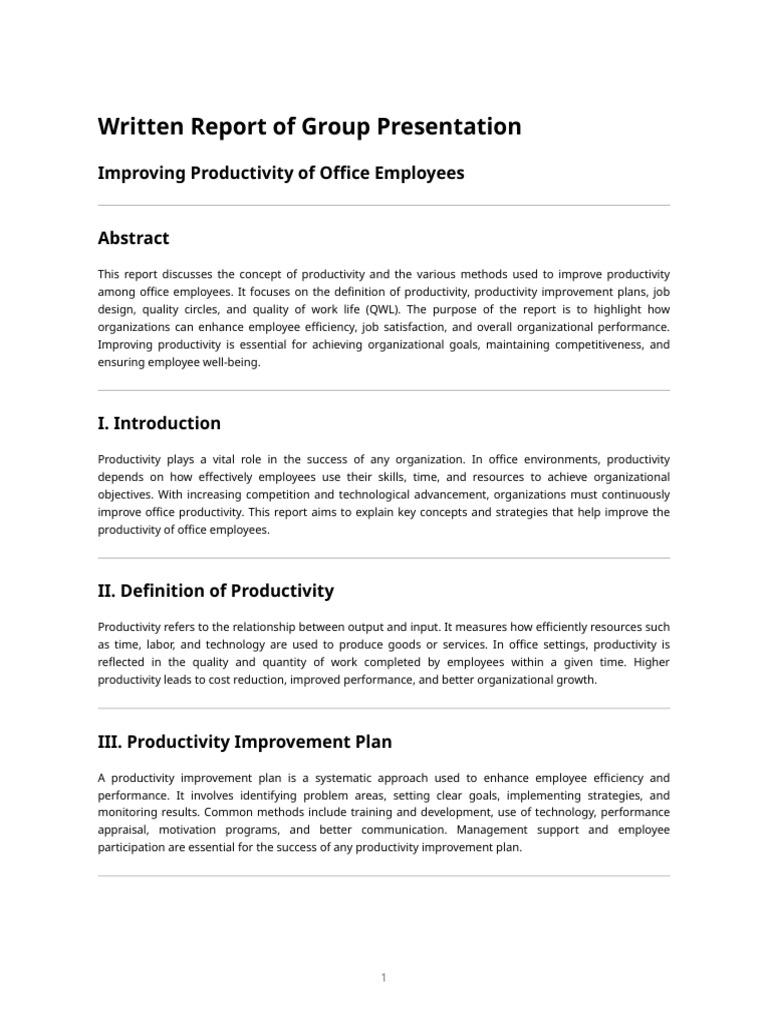 Group Presentation Written Report Template | PDF | Employment | Business