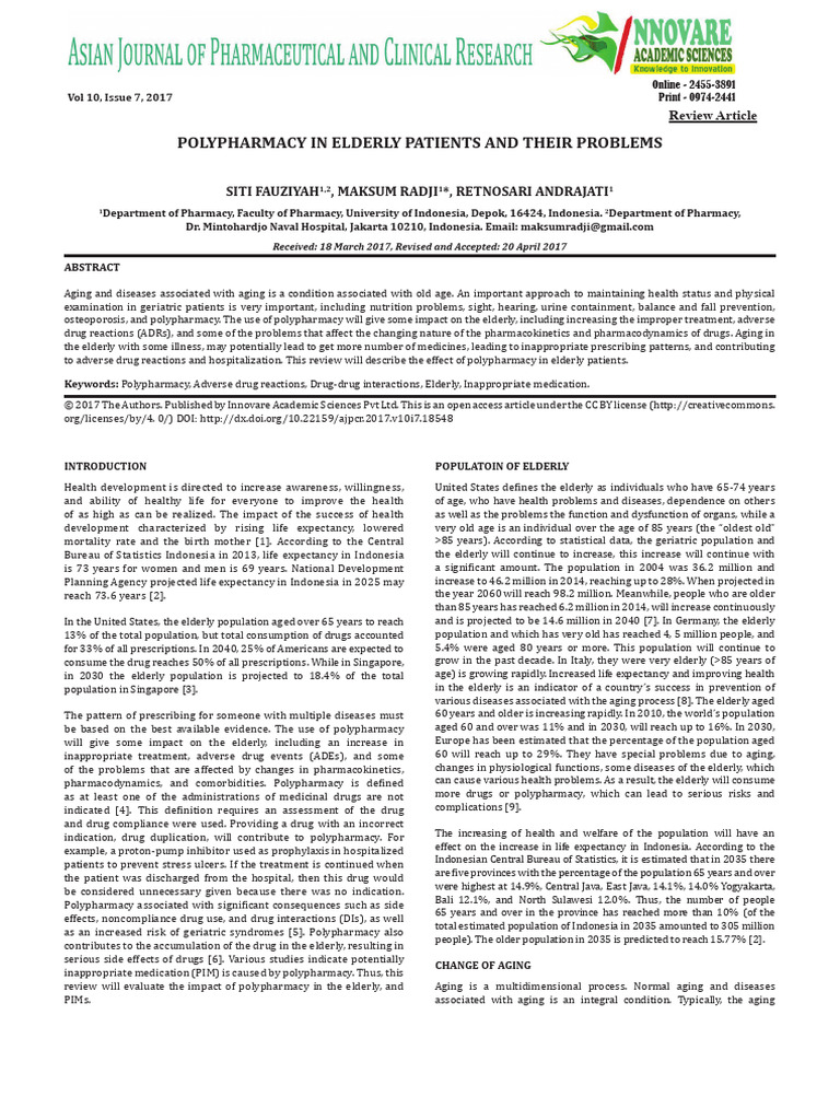 Polypharmacy in Elderly Patients and The | PDF | Geriatrics | Therapy