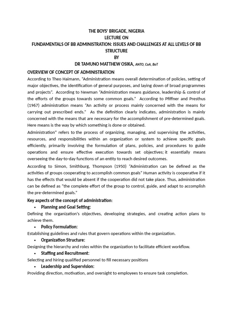 BB LECTURE ON FUNDAMENTALS OF BB ADMINISTRATION | PDF | Change ...