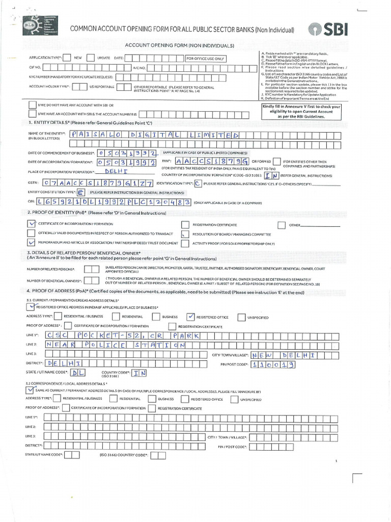 Account Opening Form - SBI | PDF