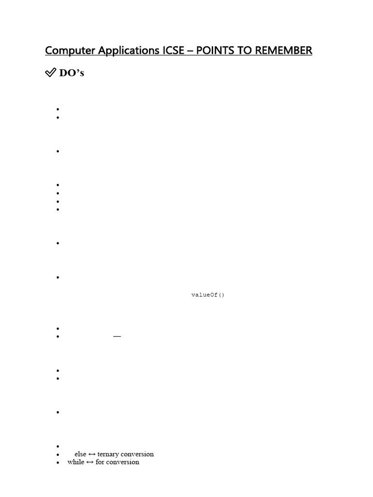 Computer Applications Icse - Points To Remember | PDF | Computer ...