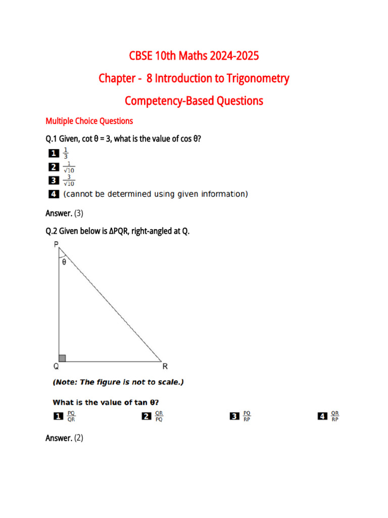 Introduction To Trigonometry CBQ | PDF | Trigonometry | Complex Analysis