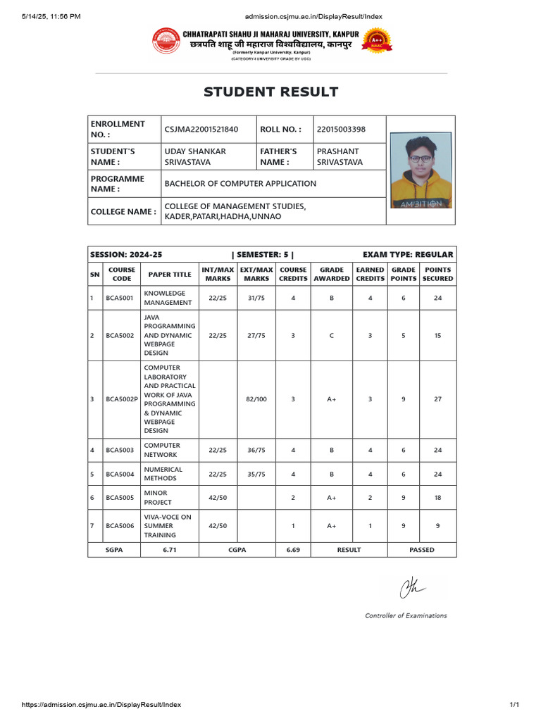 Uday's 5th Sem Result | PDF | Academia