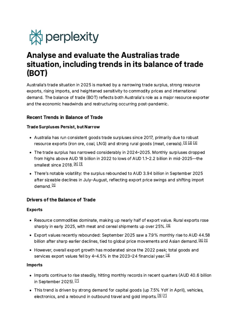 Analyse And Evaluate The Australias Trade Situation PDF Balance Of 