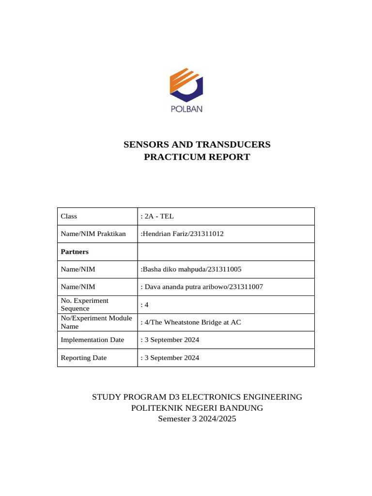 Wheatstone Bridge at Report Hendrian Fariz 231311012 1a-Tel | PDF ...