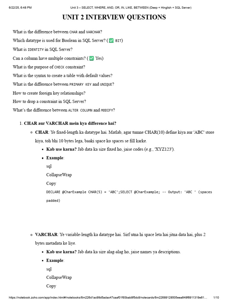 Unit 2 Interview Questions | PDF | Databases | Data Management Software