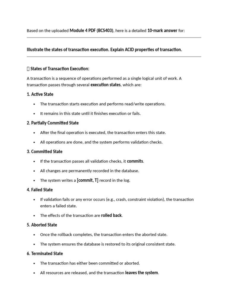 Based On The Uploaded Module 4 PDF | PDF | Database Transaction | Acid