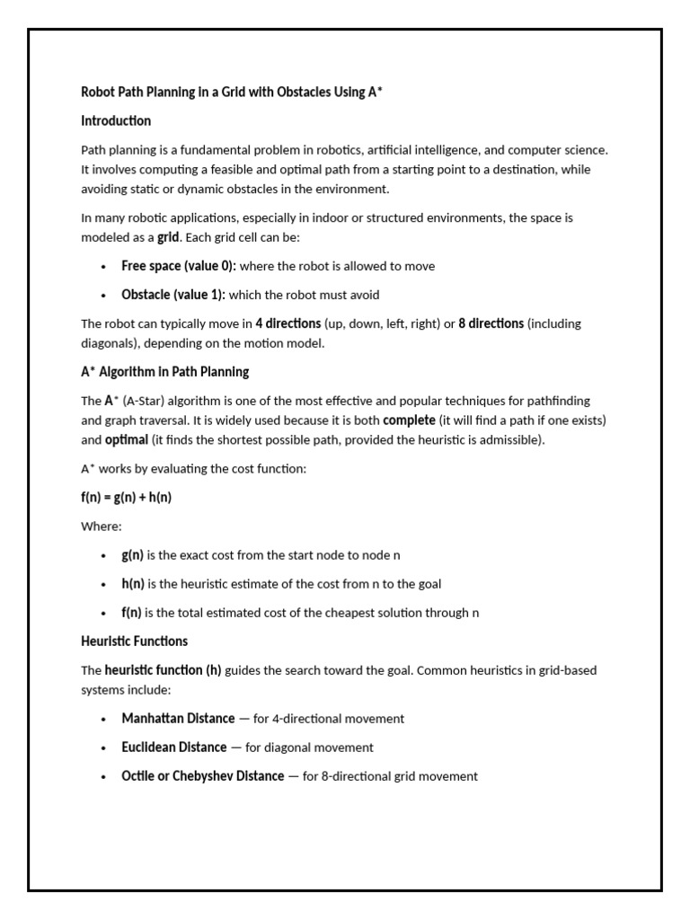 Robot Path Planning in A Grid With Obstacles Using A | PDF | Computing ...