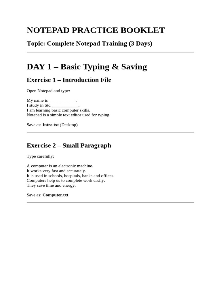 Notepad Practice Booklet | PDF | Computer File | Computing