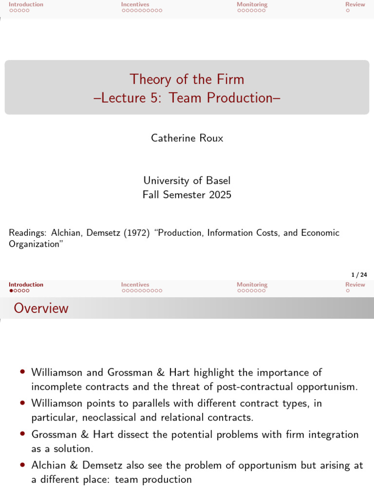 Lecture 5 Team Production Lecture_notes_17102025 | PDF | Incentive ...