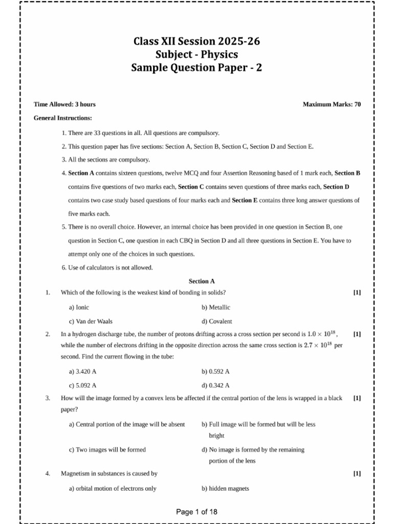Phys Sample Paper 2 | PDF