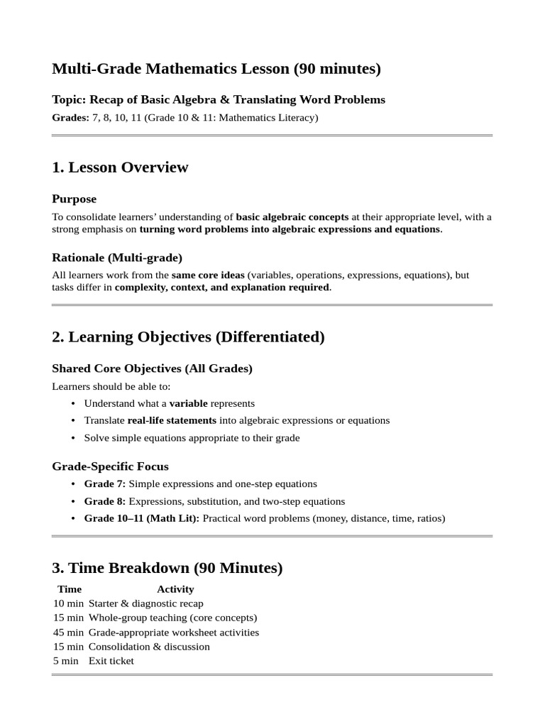 HS Math - Teacher Notes On Basic Algebra | PDF | Equations | Mathematics