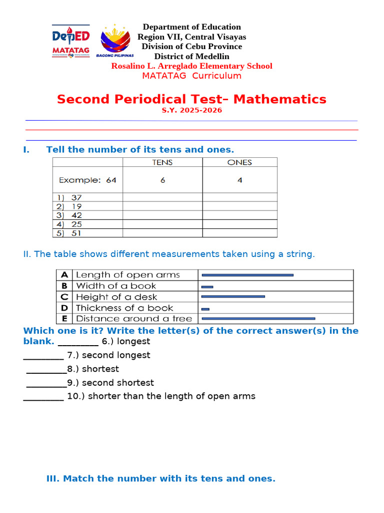 2nd Periodical Test in Mathematics 1 | PDF