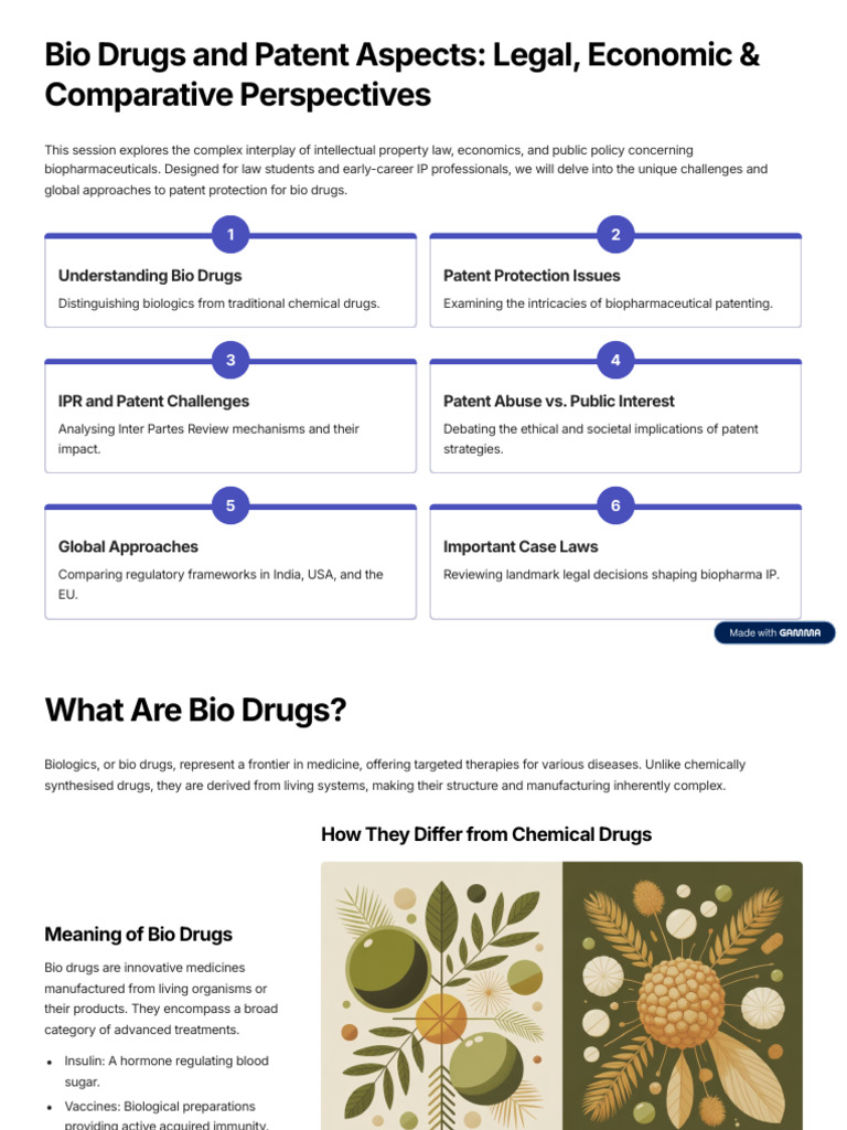 Bio Drugs and Patent Aspects Legal Economic and Comparative ...
