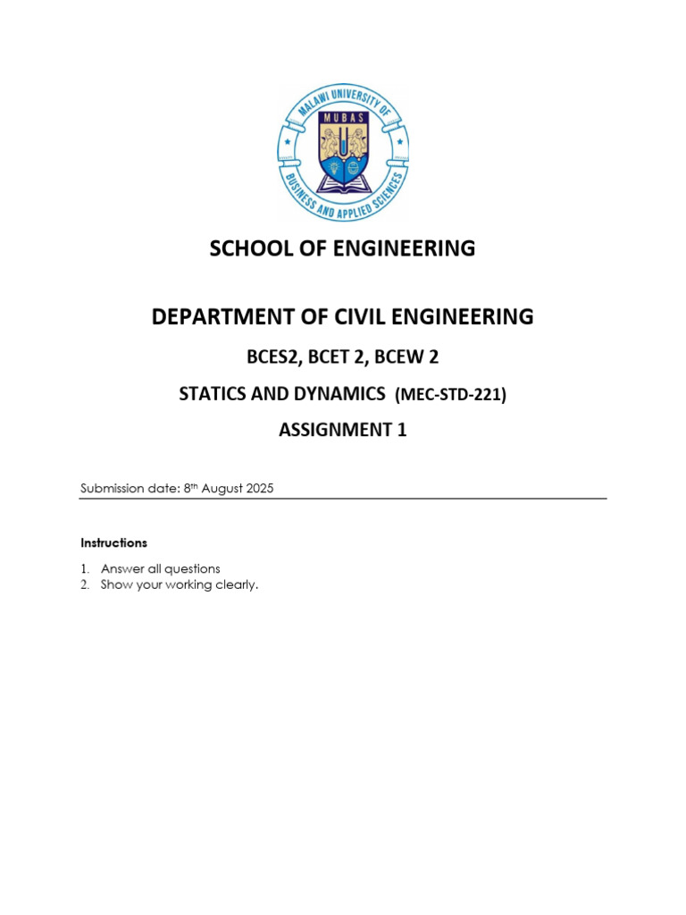 Statics and Dynamics Assignment 1updated | PDF | Beam (Structure) | Bending