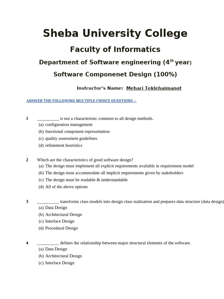 Software Component Design FinalExam | PDF | Software Engineering ...