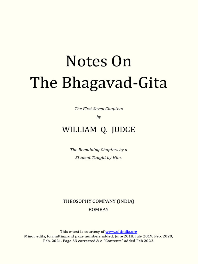 Judge - Notes On The Bhagavad Gita | PDF | Bhagavad Gita | Dharma