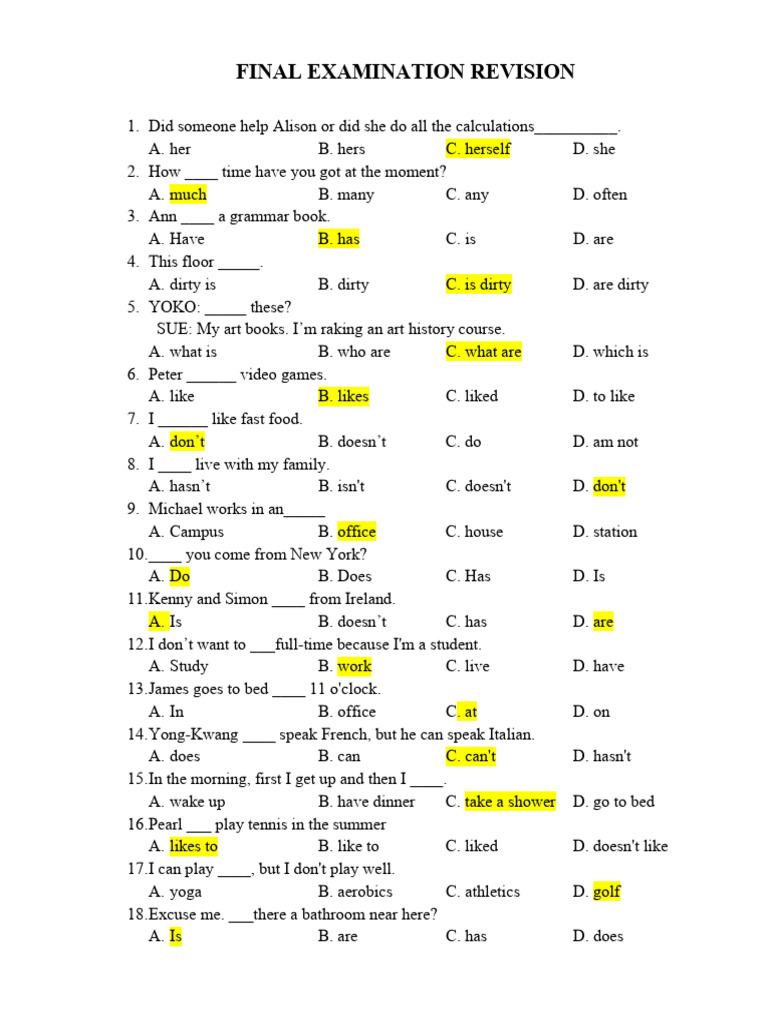 Final Examintion Revision | PDF